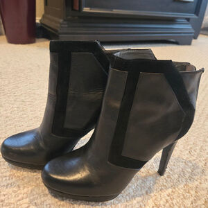 Calvin Klein Black Leather Suede Heeled Ankle Boots